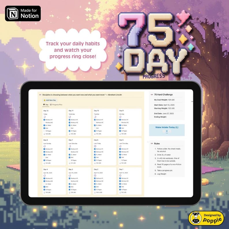 75 Day Challenge Notion Template: Gamified Habit Tracker (digital ...
