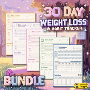 30 Day Weight Loss Habit Tracker Bundle Digital + Printable PDF | Monthly Wellness Planner | Track Fitness, Measurements & Weekly Routine