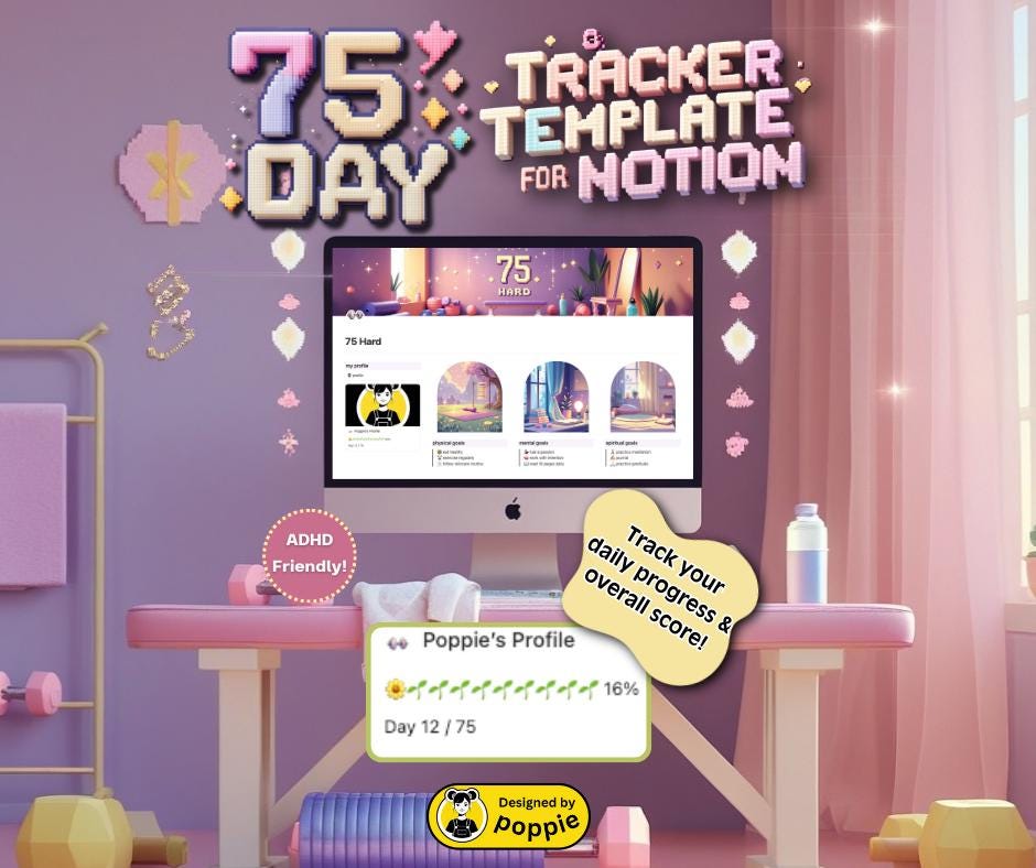 75 Day Challenge Notion Template: Gamified Habit Tracker (Digital Download)