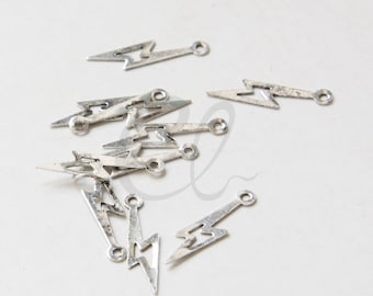 20pcs Oxidized Silver Plated Brass Base Lightening Charm 16x4mm 2032C-P-423