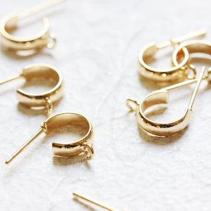 2 Pieces (One Pair) Gold Plated Brass Earring Post - C Shape 12x17mm (4402C)