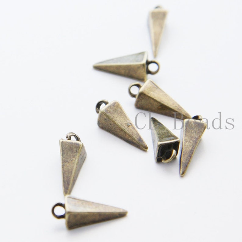 20 Pieces Antique Brass Tone Base Metal Charm Pyramid Spike 16x5mm 26516Y-J-456A41 image 1