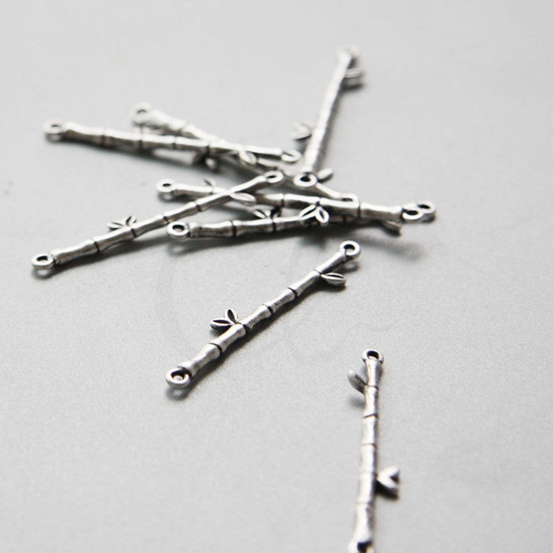 2 Pieces Oxidized Silver Plated Brass Base Links - Bamboo