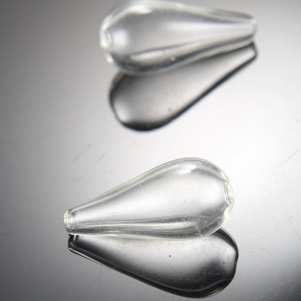 6 Pieces Hand Blown Hollow Glass Beads- Clear Two Hole Teardrop 14x30mm (17H6)