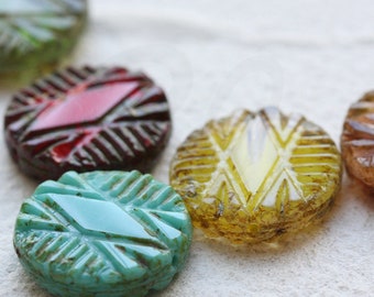 One Piece Czech Glass Wheel and Rhombus Bead - Varies Colors 17mm (CZE-10)