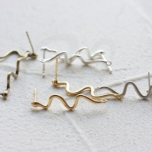 2 Pieces (One Pair) Premium Plated Solid Brass Earring Post - Snake 31x7mm (4860C#9)