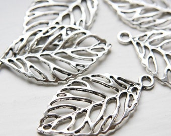 4 Pieces Oxidized Silver Tone Base Metal Charms-Leaf 50x27mm (1842Y-D-18A)