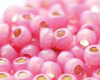 10 Grams Japanese Miyuki 6/0 Seed Bead - Dark Rose Silver Lined Dyed Alabaster - 4mm (6M4-645-Q-446)