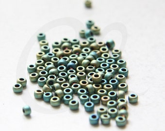 10 Grams Japanese Miyuki 8/0 Seed Bead - Green AB Matte Metallic - 3mm (8M4-802008-Q-608)