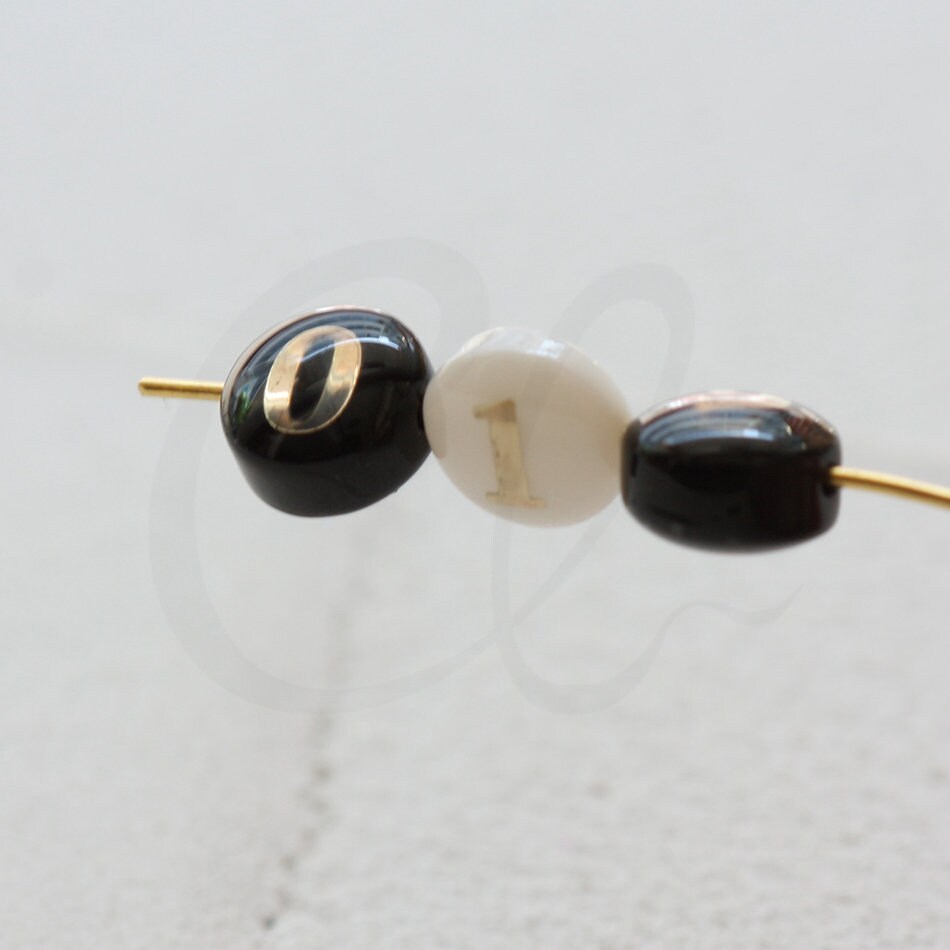 2 Pieces Natural Shell With Gold Number Bead- Puff Spacer - Double ...