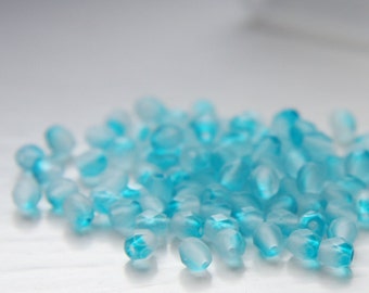 50 Pieces Czech Fire Polish Glass Faceted Round-Crystal Turquoise Frosted Fire and Ice 4mm (CZ4B-4196-M-29)