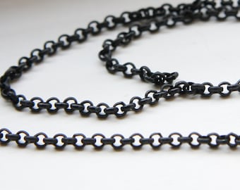 3-stopowe matowe czarne platerowane łańcuchy-Rolo 3 mm (420C07)