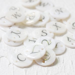 Natural Shell with Silver Alphabet Link With 2 Holes - Alphabet - Letter - Round 15mm