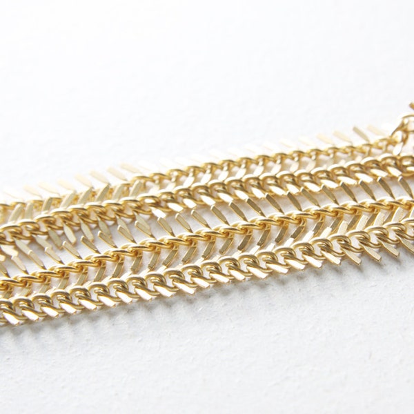 One Foot Premium Matte Gold Plated Brass Chain-Fish Bone 11mm (416C06)