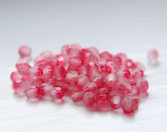 50 Pieces Czech Fire Polish Glass Faceted Round-Crystal/Red Frosted Fire and Ice 4mm (CZ4B-4199-M-29)