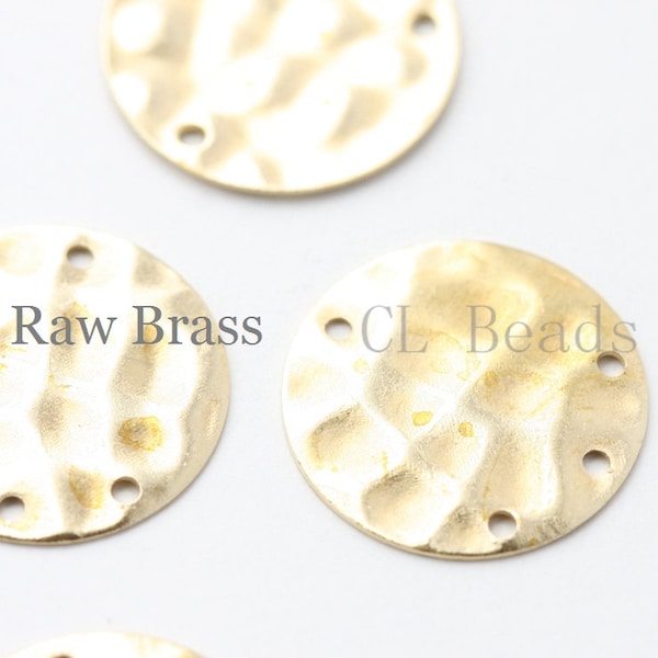 20 Pieces Raw Brass Hammered Round Disc with Multiple Holes- 18mm (1720C-T-51)