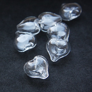 4 Pieces Hand Blown Hollow Glass Beads - Heart - Clear 16mm (17H25)