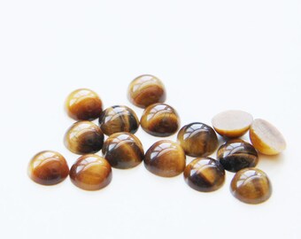 12 Pieces Natural Tigereye Stone Cabochons-8mm (08TE) (B-5-3)