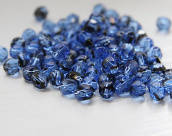 10 Pieces Czech Fire Polish Faceted Round-Blue Tortoise 6mm (CZ6C-6330-M-508)