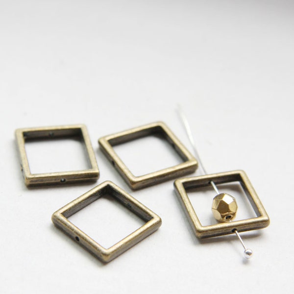 12pcs Antique Brass Tone Base Metal Spacers-Near Square 20mm with inner 16mm (26281Y-O-163B)