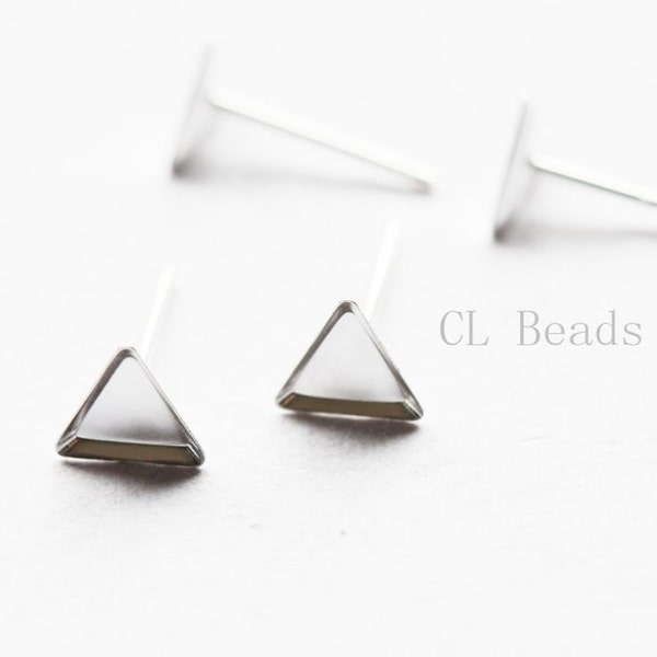 2 Pieces (One Pair) Sterling Silver Earring Setting - Cab Holder - Triangle - 6mm (475C-I-63)