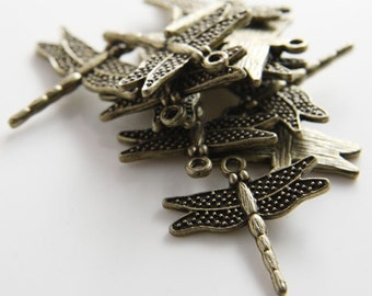 18 Pieces Antique Brass Tone Base Metal Charms-Dragonfly 26x24mm (709Y-A-135)A25