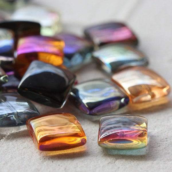 20 Pieces Plated Crystal Beads - Flat Square 12mm (G340)