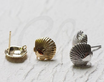 2 Pieces (One Pair) Plated Brass Base Earring Post - Shell 12x14mm (4333C)