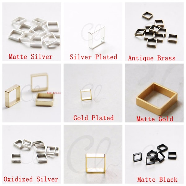 Raw Brass - Matte Silver Plated - Silver Plated - Gold Plated - Square Frame - Link 8x2.2mm (3012C)