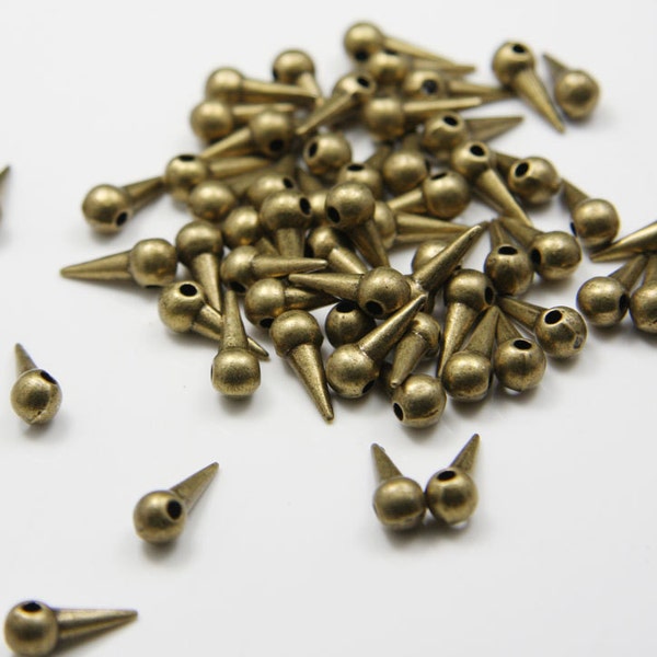 60 Pieces Antique Brass Tone Base Metal Spacers-Conical or Spikes 13x4mm (1199Y-D-357)A1