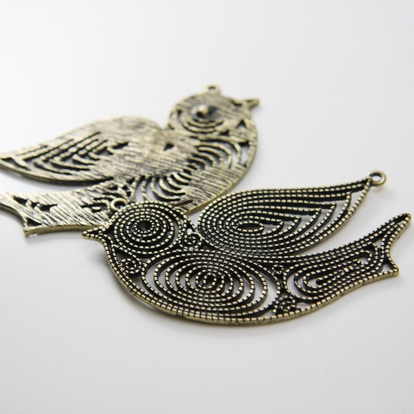 2pcs Antique Brass Tone Pendants-Bird 70x37mm (Large) (22C-E-180B)