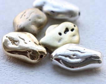 One Piece Solid Brass Textured Spacer Beads - Nugget 24x17mm (4678C)