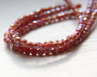 50 Pieces Czech Fire Polish Glass Faceted Round-Opaque Carnelian Iris 4mm (CZ4D-4658-M-42)