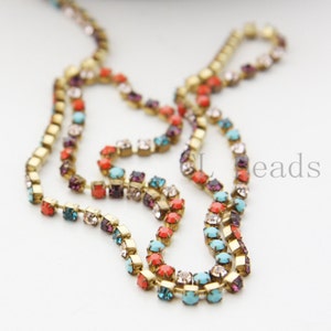 1 Foot of Preciosa Rhinestone Chain SS8.5 - Raw Brass with Multi Oriental (18POR)