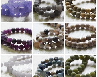 Jeden pełny sznur (44 sztuki) Naturalny półszlachetny kamień - okrągły - matowe wykończenie - 8 mm (G105D)