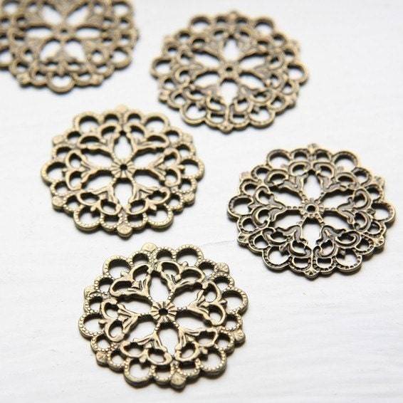 12 Pieces Antique Brass Tone Base Metal Fancy Links-flat Round - Etsy