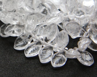 10 Pieces Czech Glass Leaves - Crystal 12x6mm (274-272800-M-696)