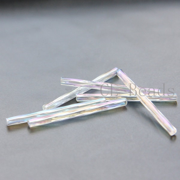 10 Grams Czech Twisted Bugles - Crystal AB 30mm (67802266-Q-489)