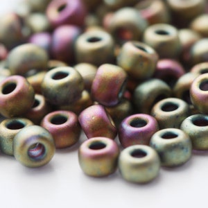 10 Grams Japanese Miyuki 6/0 Seed Bead - Green Pink Opaque AB Metallic Matte Luster - 4mm (6M2-2035--T-510)