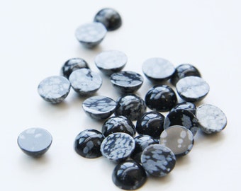 12 Pieces Natural Snowflake Obsidian Stone Cabochons-8mm (08SNOW) (B-5-2)