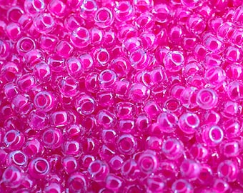 10 Grams Japanese Miyuki 11/0 Seed Beads - C/L Hot Pink Luminous Neon Color - 2mm (11M9-114301-N-23)