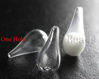 6 Pieces Hand Blown Hollow Glass Beads-Teardrop Clear with One Hole on the Top14x30mm (28H6)