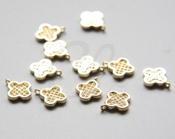 One Piece Premium Gold Plated Brass Base Charm - Clover with Rhinestone 13x11mm (665Z-W-350)