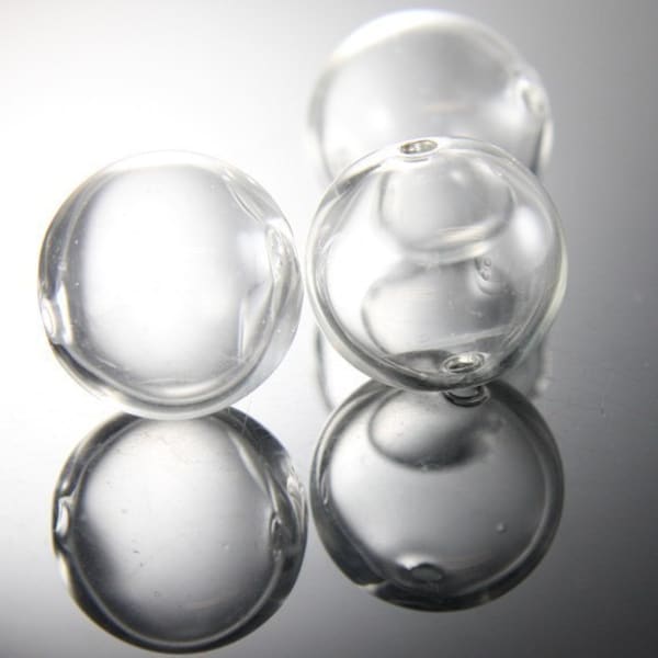 4 Pieces Hand Blown Hollow Glass Beads-Round Clear Two Hole 25mm (17H1)