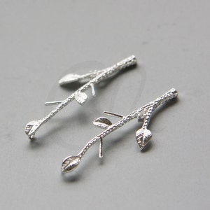 One Set (Left and Right Side) Premium Silver Plated Brass Base Earring Findings - Branch With Rhinestone 38x14mm (7634Z)