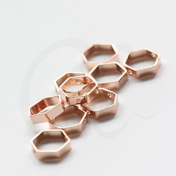 2 Pieces Premium Rose Gold Plated Brass Base Hexagon Charm - Bead Frame - Spacer 8x2.2mm (1897C)