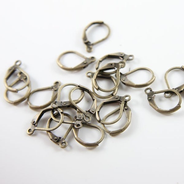 20pcs (10 Pairs) Antique Brass Tone Base Metal Earring Hooks-Lever Back 16x10mm