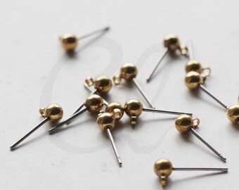 20 Pieces (10 Pairs) Raw Brass Earring Posts with 4mm Ball Size (3598C-V-43)