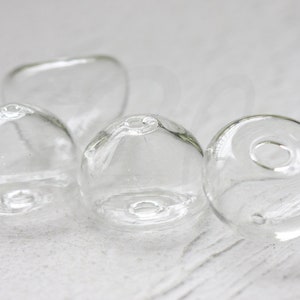 6 Pieces Hand Blown Hollow Glass-Half Round Clear With 2 Holes - 20x15mm