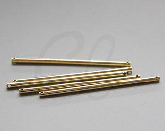 One Piece Premium Gold Plated Brass Base Long Bar - Round Bar - Link - Stick - TWO HOLES 2x51mm (3036C-U-343)